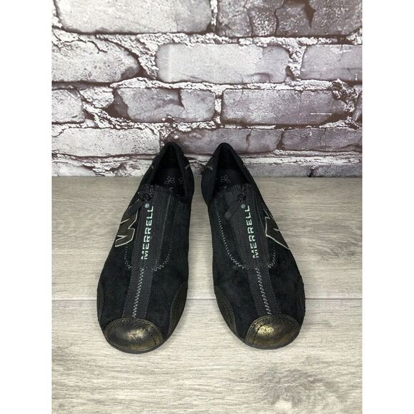 Merrell Arabesque Black Gold Mesh Front Zip Athletic Shoes Women Sz 7M US/37.5EU - Picture 10 of 16